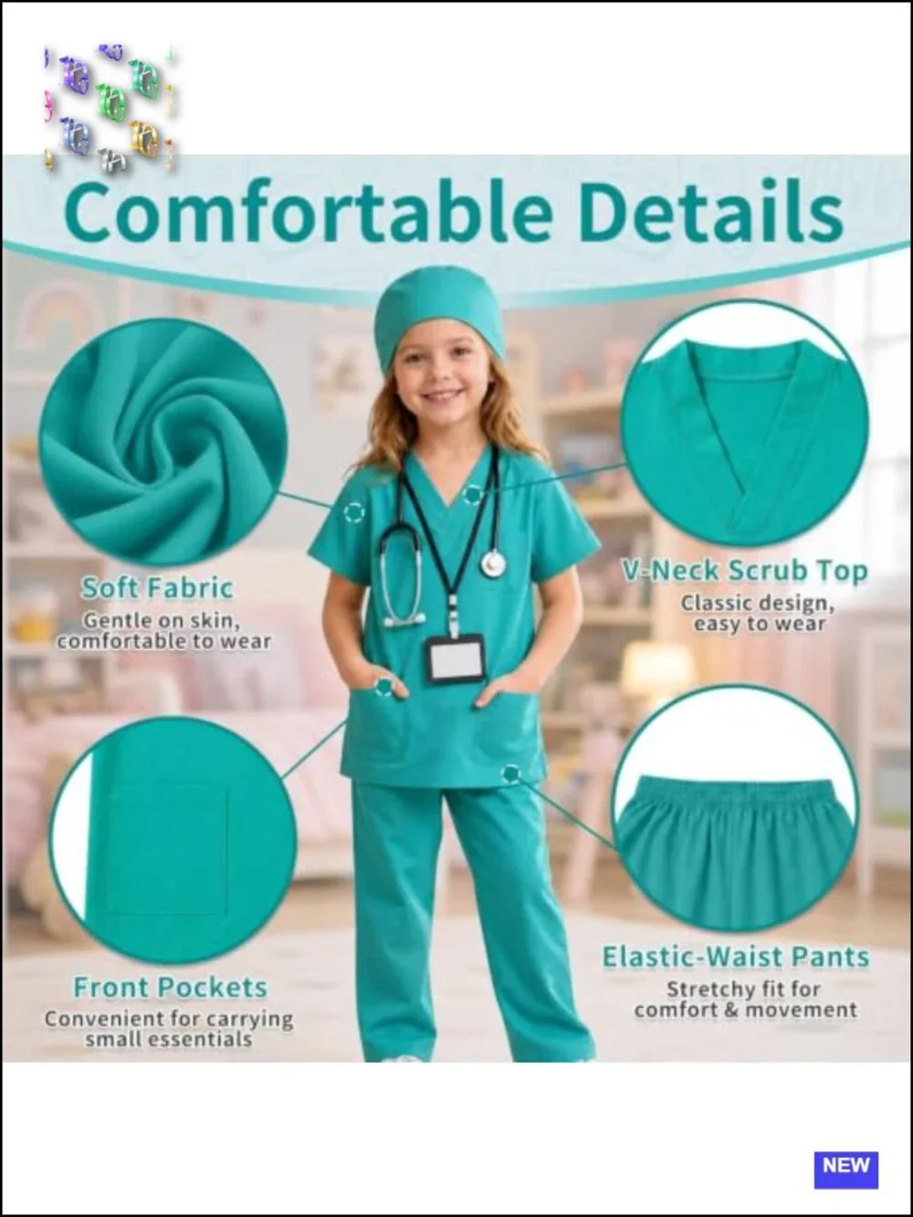 7-Piece Kids Doctor Costume Set with Real Stethoscope Role Play Green